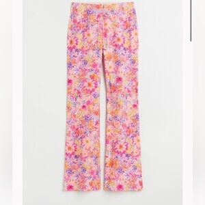 H&M pink and purple floral wide leg flare high waist pants size M
